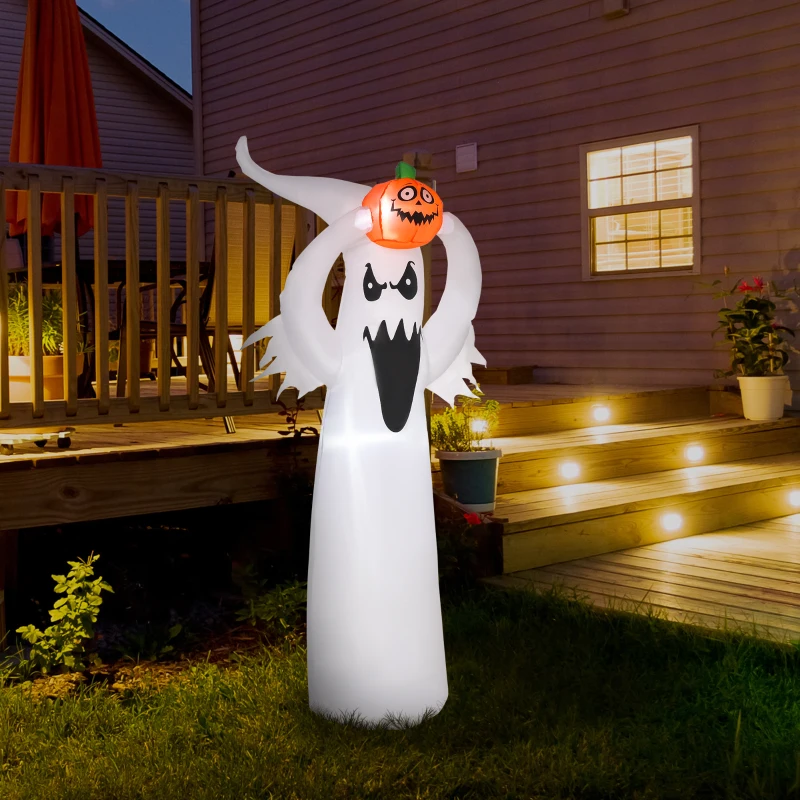 HOMCOM 6FT 1.8m LED Halloween Inflatable Decoration Floating Ghost & Pumpkin Party Outdoors Yard Lawn