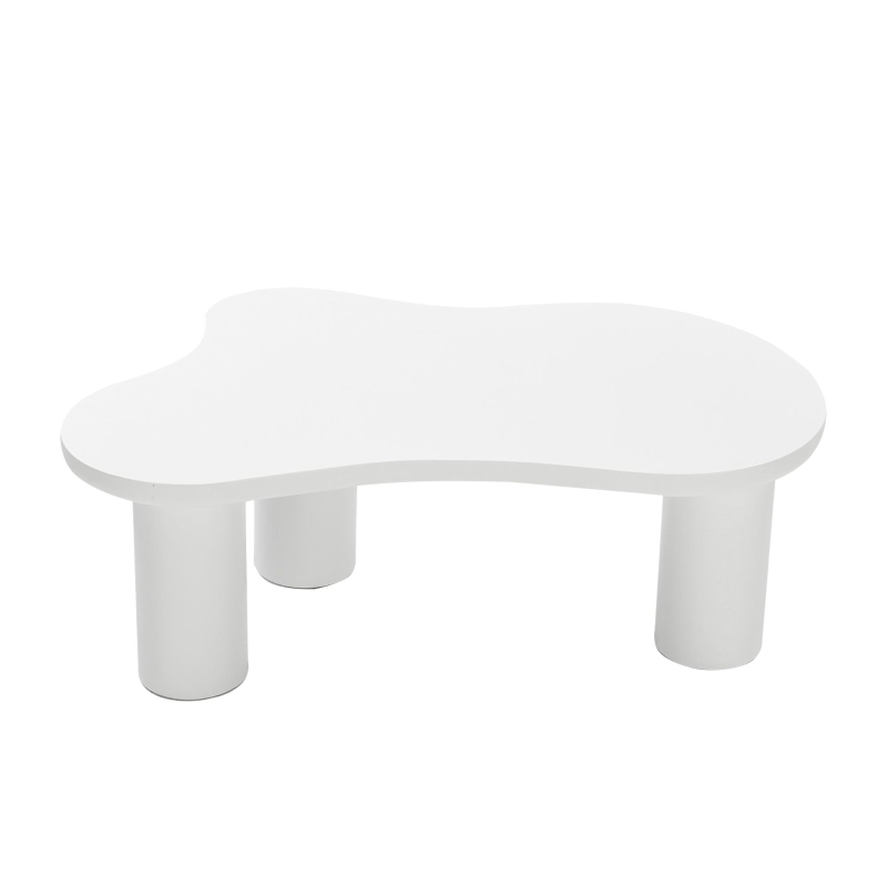 Table basse irrégulière en forme de nuage, plateau en MDF et pieds en PVC, avec sous-couche en feutre, Blanc