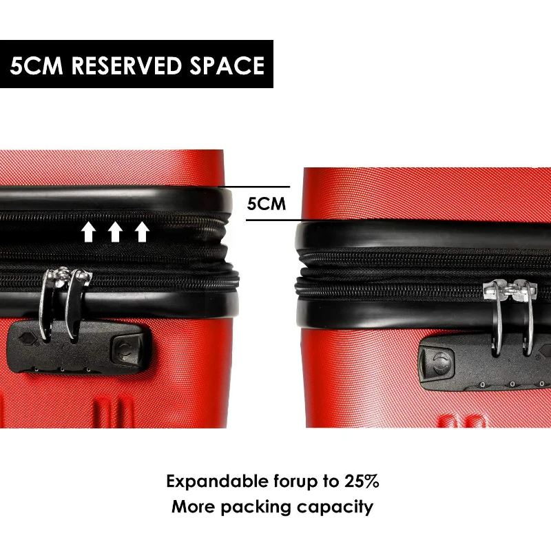 28" 4-Wheel ABS Hard Shell Travel Trolley Suitcase with Telescoping Handle, Luggage with Combination Lock, 52L × 32W × 78H cm, Red