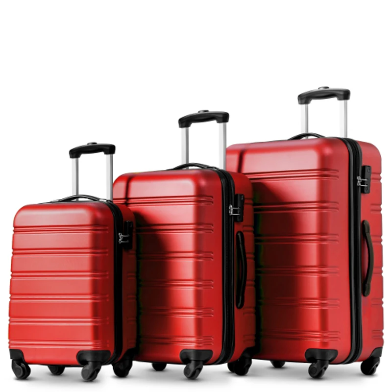 28" 4-Wheel ABS Hard Shell Travel Trolley Suitcase with Telescoping Handle, Luggage with Combination Lock, 52L × 32W × 78H cm, Red