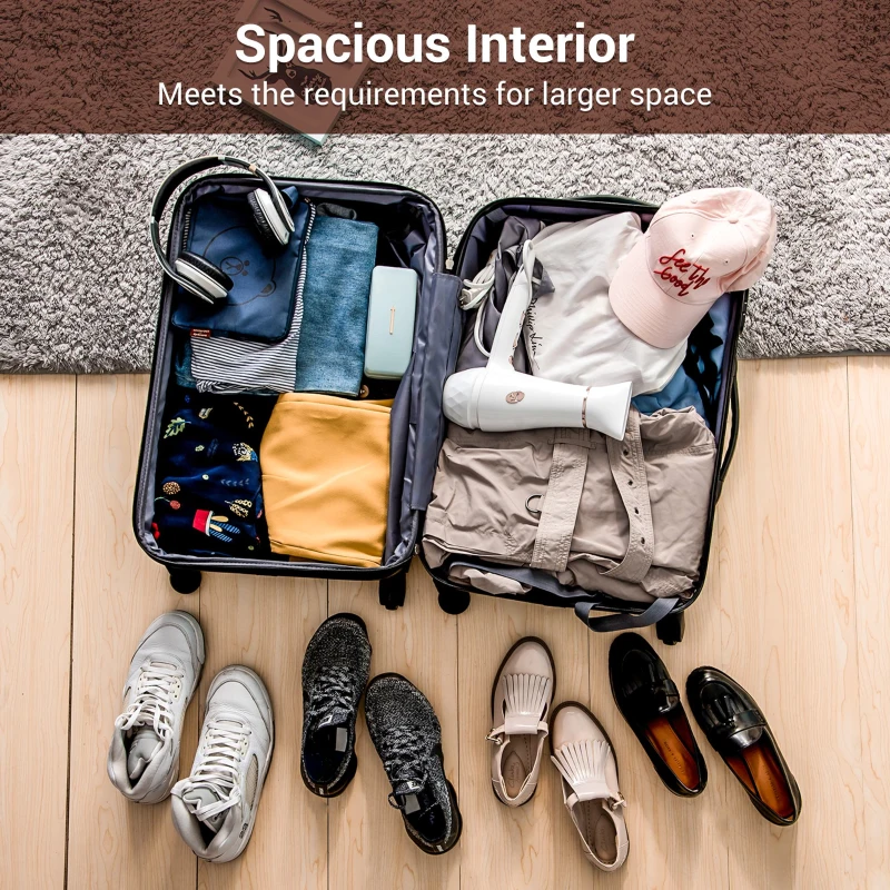 28" 4-Wheel ABS Hard Shell Travel Trolley Suitcase with Adjustable Handle, Luggage with Secure Lock, 52L x 32W x 78H cm, Brown+White