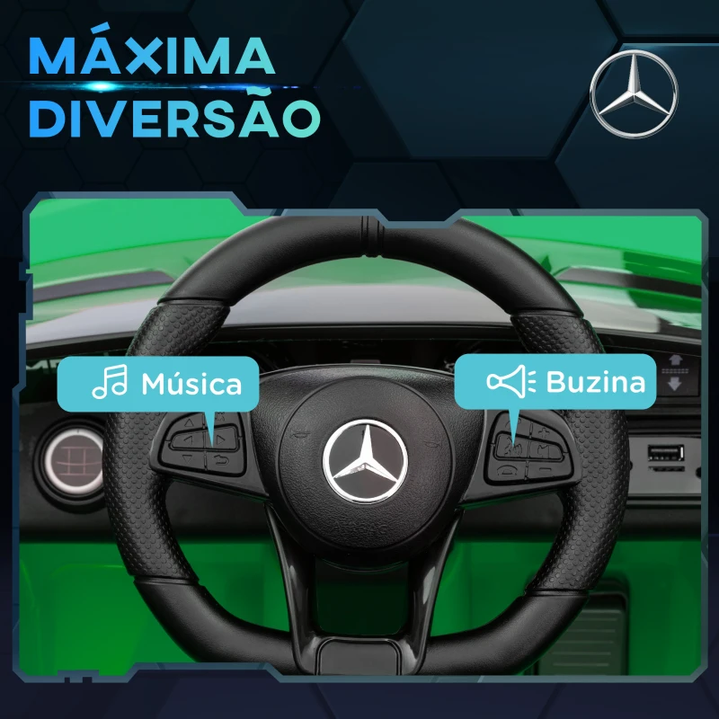 AIYAPLAY Carro Elétrico para Crianças Carro Mercedes-Benz AMG GTR com Bateria 12V Faróis  Buzina e Música 108x67x46 cm Verde