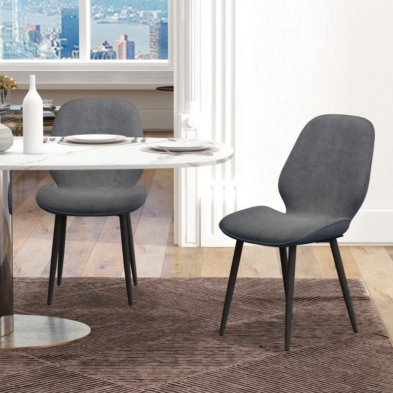 HOMCOM Velvet Dining Chairs, Set of 2 Dining Room Chairs with Metal Legs for Living Room, Dining Room, Grey