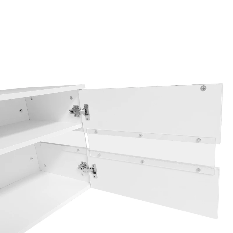 Meuble TV moderne en laqué brillant avec éclairage LED, compartiment ouvert, insert en verre acrylique,Blanc(m-6)