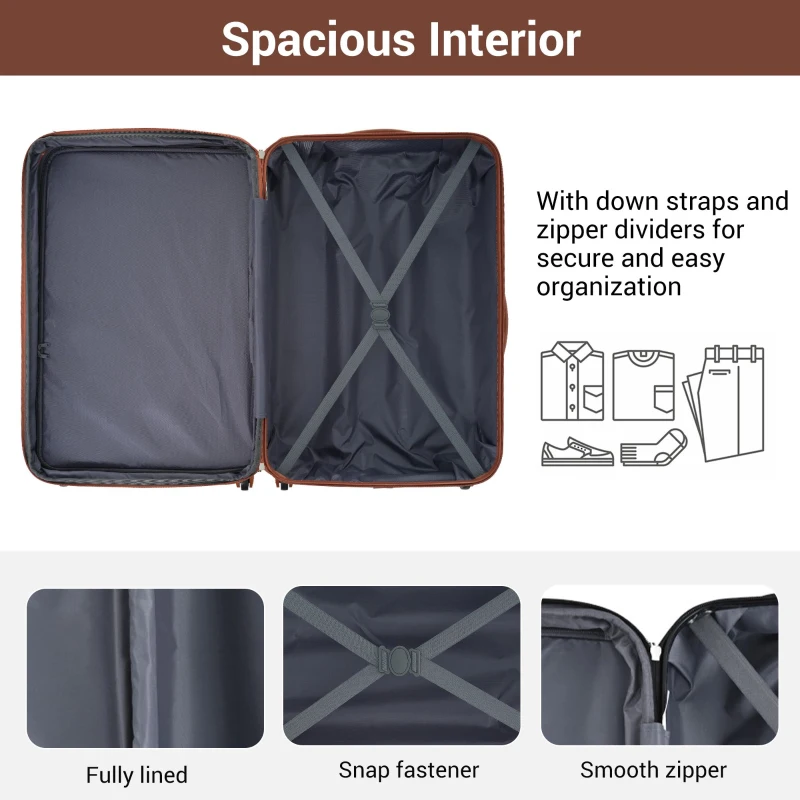 28" 4-Wheel ABS Hard Shell Travel Trolley Suitcase with Adjustable Handle, Luggage with Secure Lock, 52L x 32W x 78H cm, Brown+White