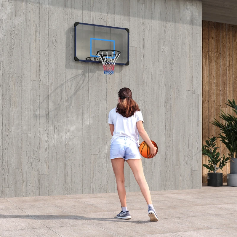 SPORTNOW Coș de Baschet de Perete, Mini Coș de Baschet cu Panou Indestructibil și Cerc din Oțel, 113x61x73 cm, Negru