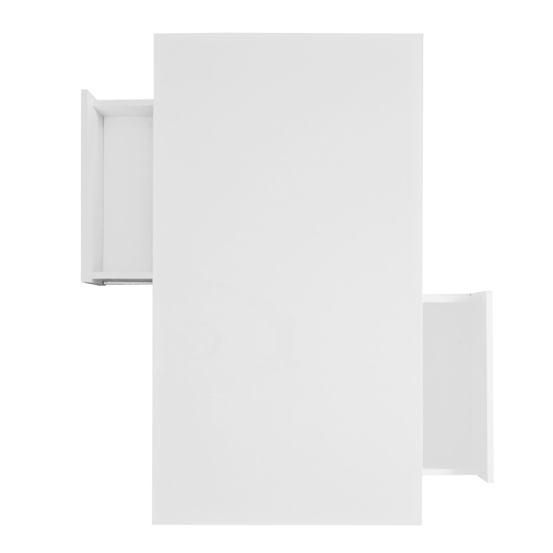 Weißer Hochglanz-Couchtisch mit 4 Glaseinsätzen, 2 Schubladen und 2 offenen Fächern, Weiß