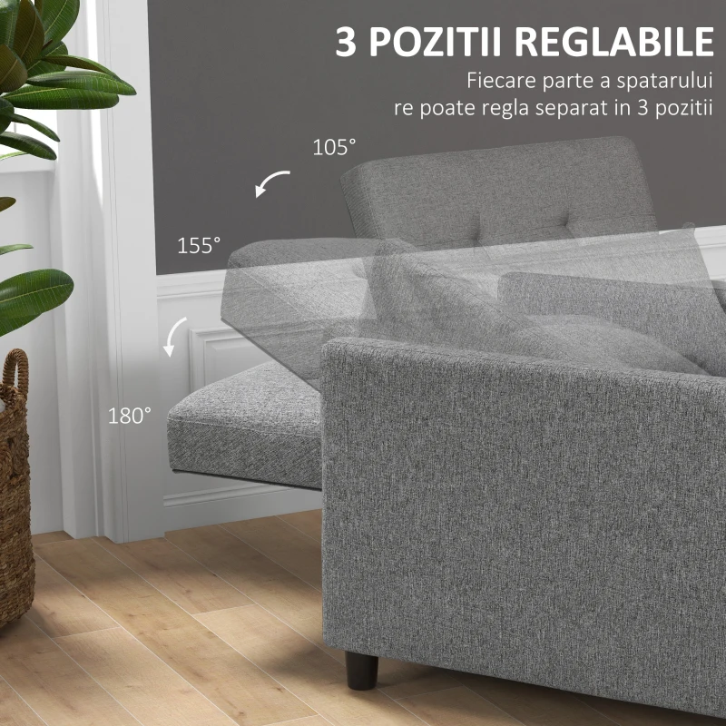 HOMCOM Fotoliu Pat Individual cu Spătar Reglabil pe 3 Nivele și Pernă, Canapea Pat pentru Sufragerie, 69x82,5x84 cm, Gri(m-7)