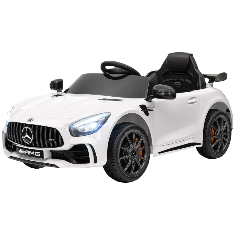 AIYAPLAY Carro Elétrico para Crianças Carro Mercedes-Benz AMG GTR com Bateria 12V Faróis  Buzina e Música 108x67x46 cm Branco