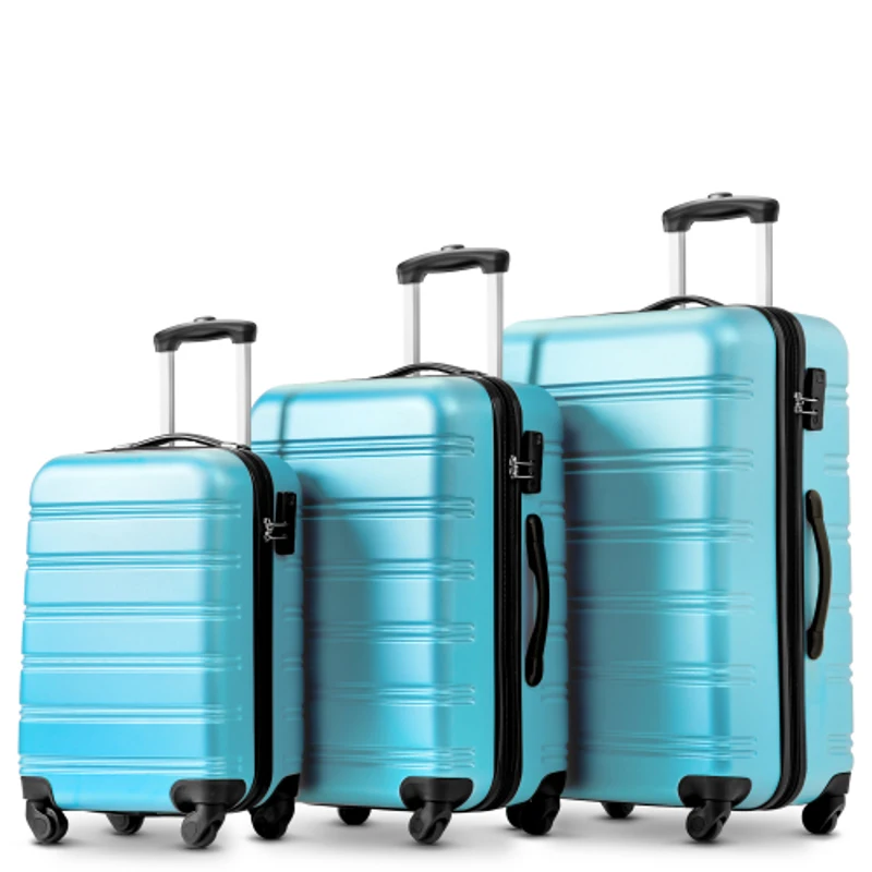 28" 4-Wheel ABS Hard Shell Travel Trolley Suitcase with Adjustable Handle, Luggage with Secure Lock, 52L × 32W × 78H cm, Skyblue