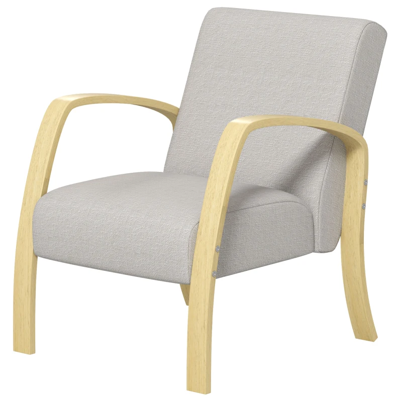 HOMCOM Fotoliu Modern Stil Scandinav, Fotoliu pentru Living și Sufragerie cu Brațe și Picioare din Lemn, 62x79x79 cm, Gri