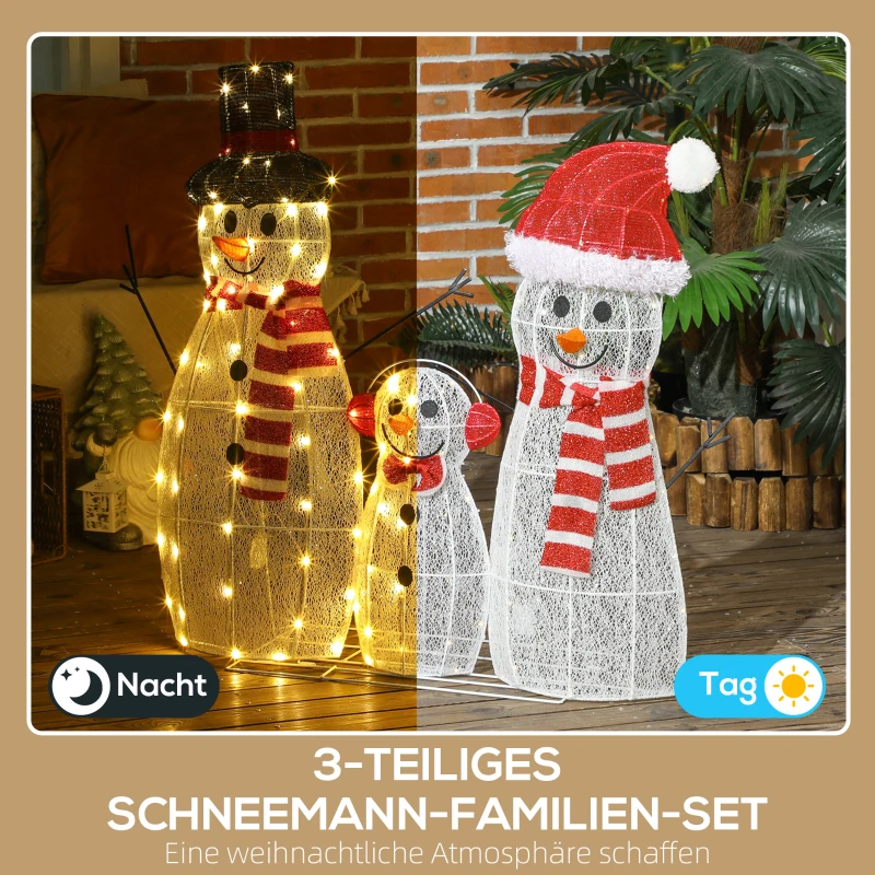 Outsunny Sneeuwmannenfamilie, 148 LEDs, Kerstverlichting, Weerbestendig, Glanzend, Wit