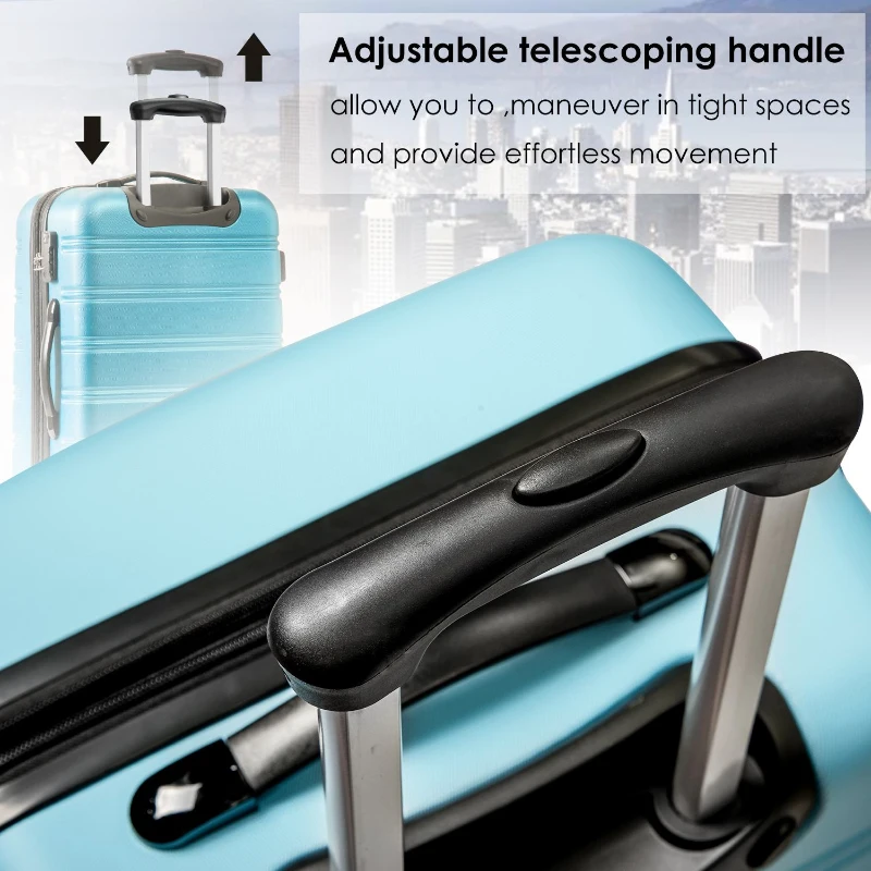 28" 4-Wheel ABS Hard Shell Travel Trolley Suitcase with Adjustable Handle, Luggage with Secure Lock, 52L × 32W × 78H cm, Skyblue