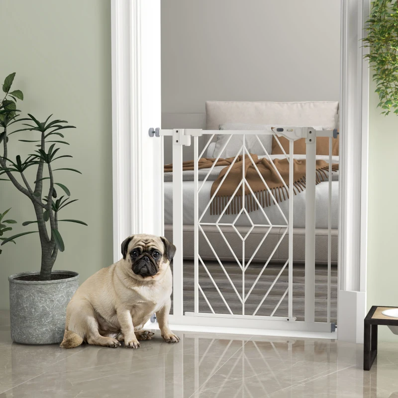 PawHut Pressure Fit Stair Gate, Dog Gate, with Auto Closing Door, Double Locking, Easy Installation, Openings 74-80cm - White