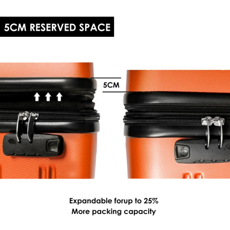 28" 4-Wheel ABS Hard Shell Travel Trolley Suitcase with Telescoping Handle, Luggage with Combination Lock, 52L × 32W × 78H cm, Orange