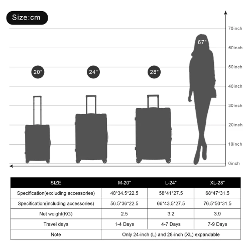 28" 4-Wheel ABS Hard Shell Travel Trolley Suitcase with Extendable Handle, Luggage with Secure Lock, 52L × 32W × 78H cm, Purple