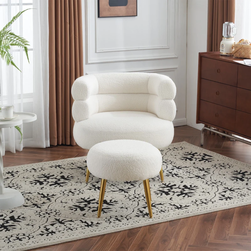 Poltrona lounge bianca con poggiapiedi, Bianco