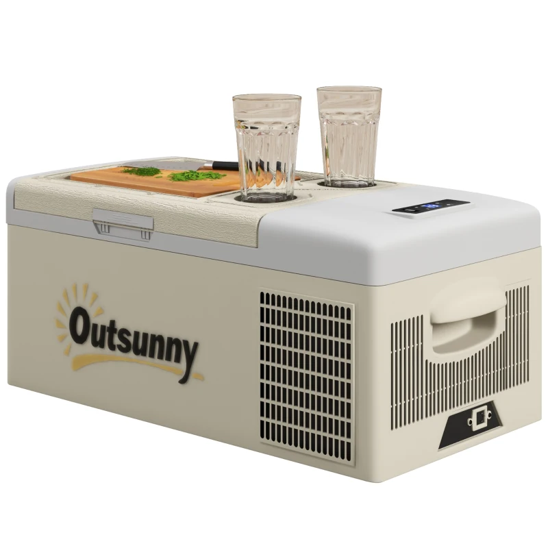 Outsunny 16L Portable Car Fridge, -20℃ to 10℃ Adjustable Temperature - Khaki/Grey