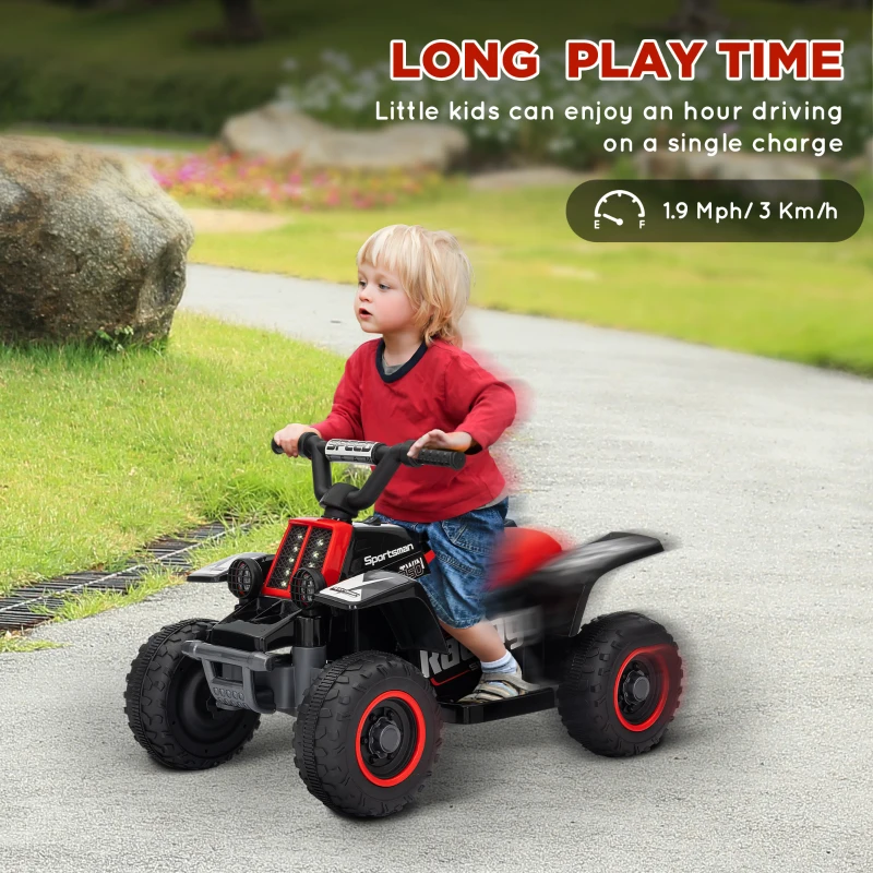 AIYAPLAY 6V Electric Quad Bike for Kids, Ride On ATV w/ Forward/Reverse, Headlights, for Ages 18-36 Months, Black