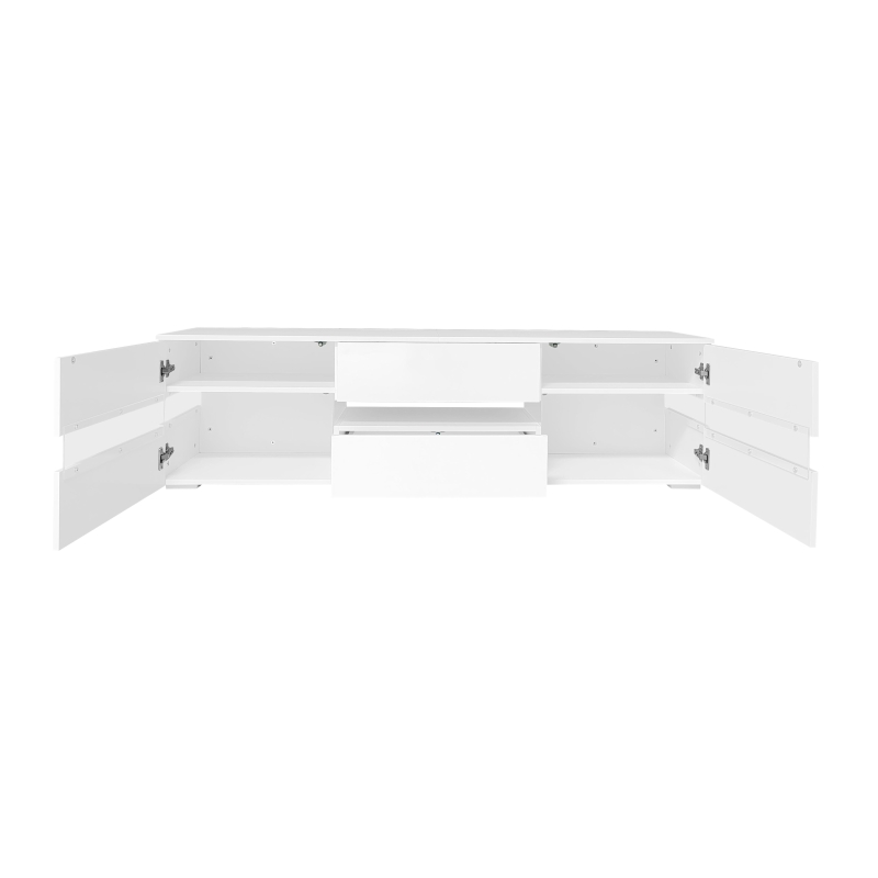 Meuble TV moderne en laqué brillant avec éclairage LED, compartiment ouvert, insert en verre acrylique,Blanc(m-11)
