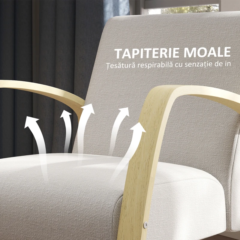 HOMCOM Fotoliu Modern Stil Scandinav, Fotoliu pentru Living și Sufragerie cu Brațe și Picioare din Lemn, 62x79x79 cm, Gri