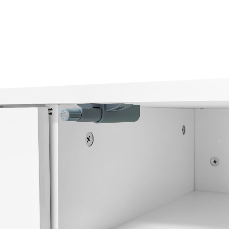 Meuble TV moderne en laqué brillant avec éclairage LED, compartiment ouvert, insert en verre acrylique,Blanc(m-8)