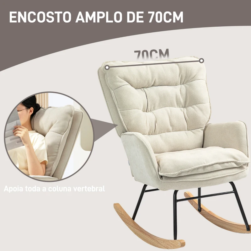 HOMCOM Poltrona Baloiço Estofada em Chenilla com Pés de Madeira de Faia e Apoio para os Braços para Lactância  71x98,5x97 cm Bege