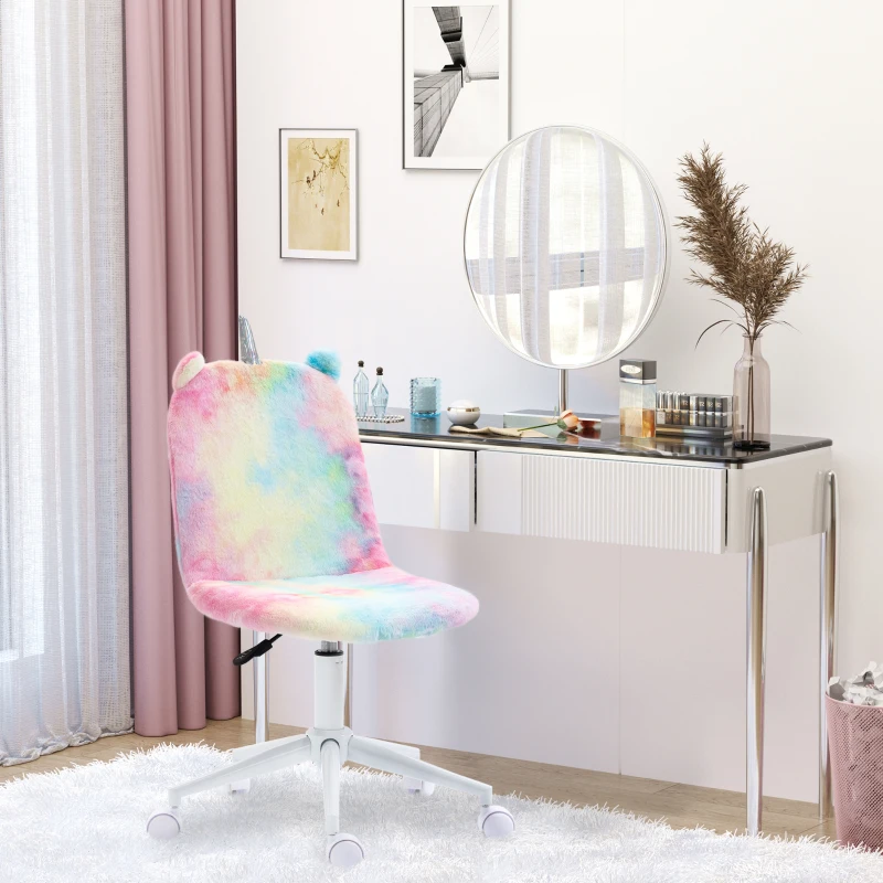 Vinsetto Fluffy Unicorn Office Chair with Mid-Back and Swivel Wheel, Cute Desk Chair, Rainbow Multi-Colored
