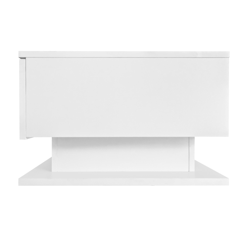 Couchtisch weiß hochglanz, Glasplatte LED, moderner Stil, mit Schublade, 32cm Höhe, weiß