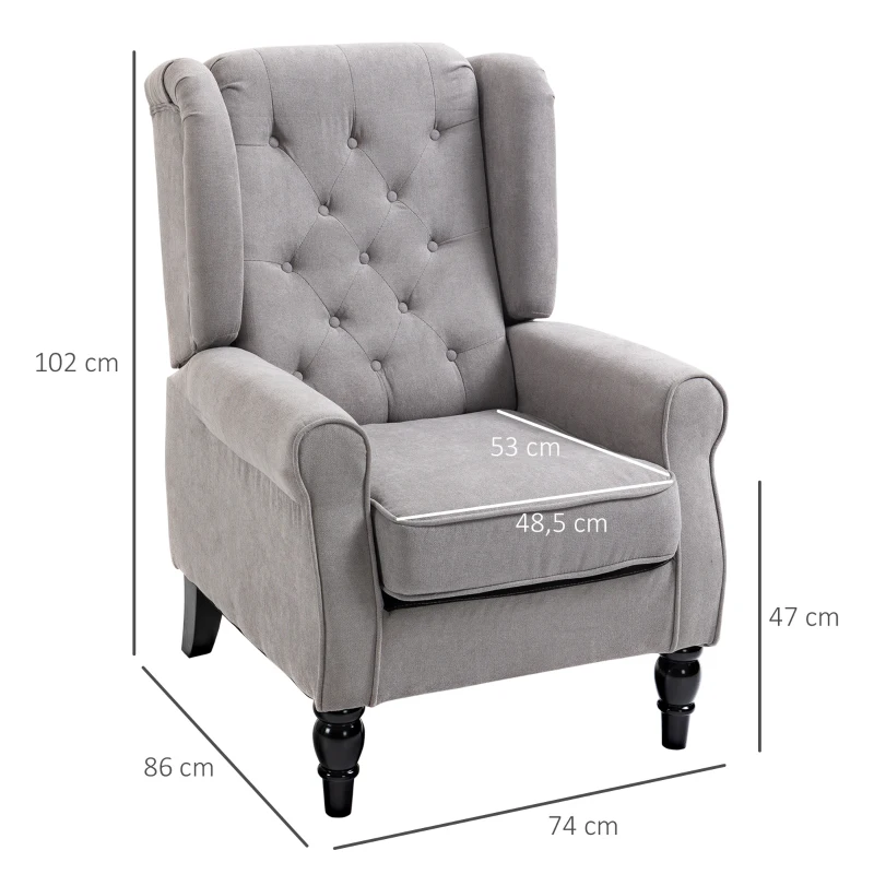 HOMCOM Poltrona de Sala de Estar Poltrona Moderna para Dormitório com Pés de Madeira Poltrona Individual 74x86x102 cm Cinza