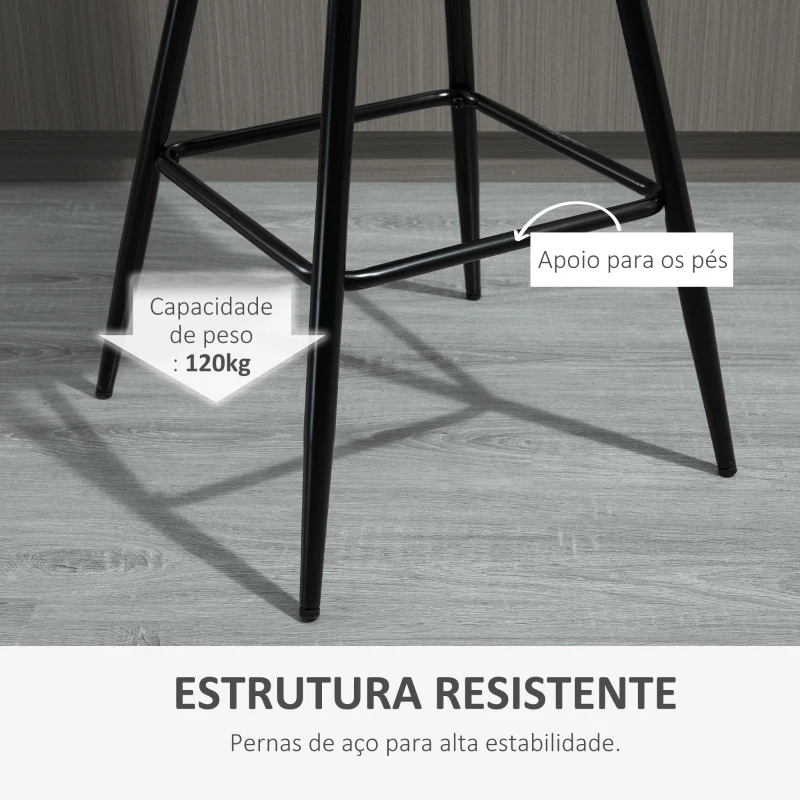 HOMCOM Conjunto de 2 Bancos de Bar com Encosto e Apoio para os Pés Bancos Altos Acolchoados de Estilo Nórdico 45x47x88 cm Cinza
