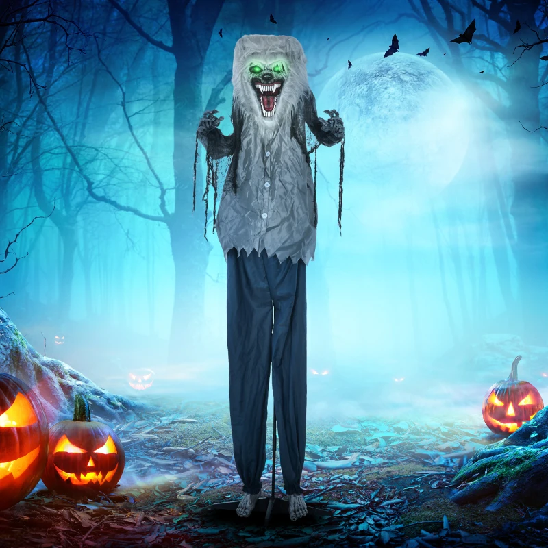 HOMCOM 6'8" Skeleton Werewolf Halloween Animatronic, with Glowing Eyes