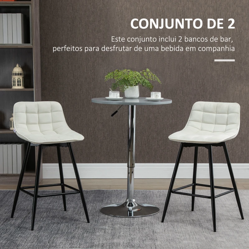 HOMCOM Conjunto de 2 Bancos de Bar com Encosto e Apoio para os Pés Bancos Altos Acolchoados Estilo Nórdico  45x47x84 cm Creme