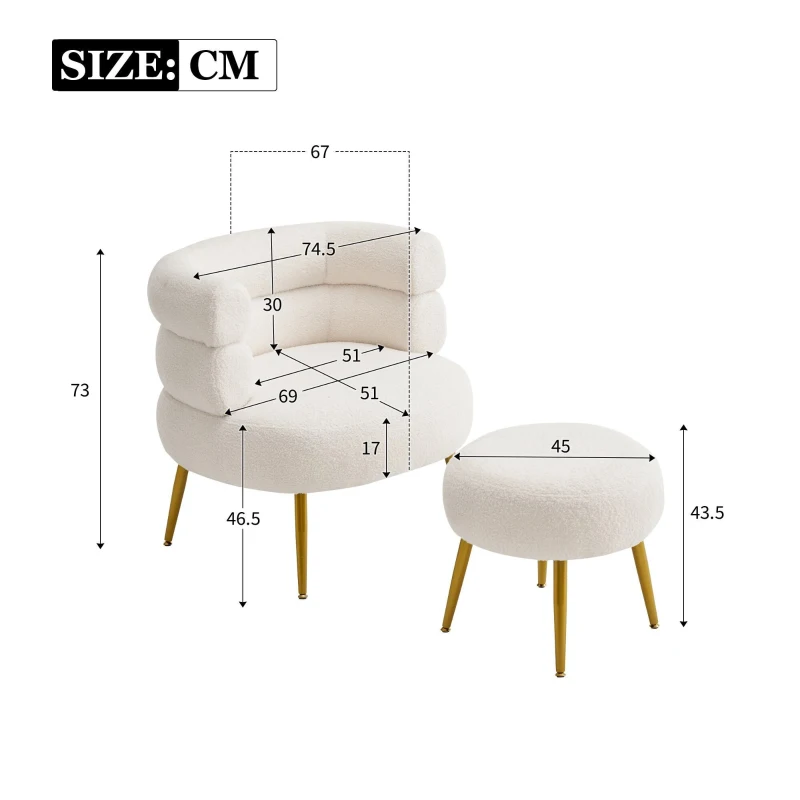 Poltrona lounge bianca con poggiapiedi, Bianco