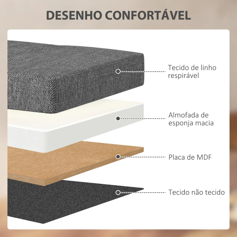 HOMCOM Baú de Armazenamento para Dormitório 84L Puff de Armazenamento Dobrável Estofado em Linho Sintético 76x38x38 cm Cinza Escuro