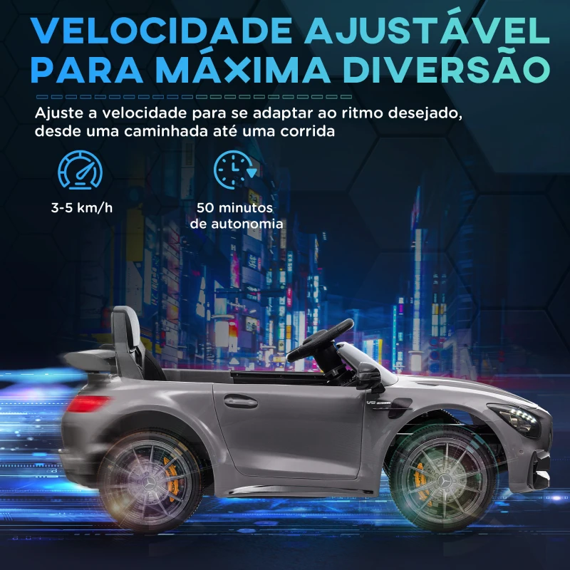 AIYAPLAY Carro Elétrico para Crianças Carro Mercedes-Benz AMG GTR com Bateria 12V Faróis  Buzina e Música 108x67x46 cm Prata