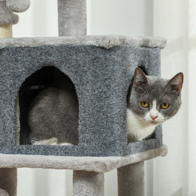PawHut Arranhador para Gatos Grande Altura 104 cm com Plataformas Postes com Escova Bolas Suspensas e Almofadas para Arranhar Cinza