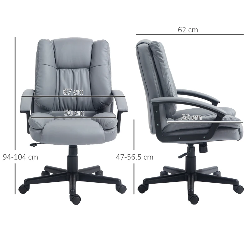 HOMCOM Office Chair, Faux Leather Computer Desk Chair, Mid Back Executive Chair with Adjustable Height and Swivel Rolling Wheels for Home Study, Light Grey(m-3)