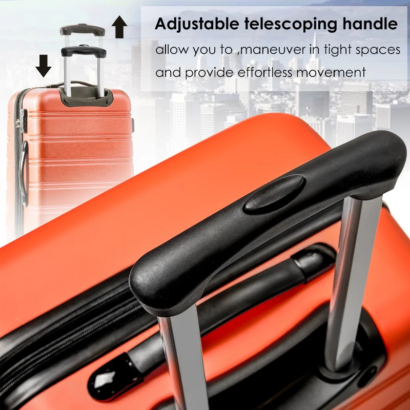 28" 4-Wheel ABS Hard Shell Travel Trolley Suitcase with Telescoping Handle, Luggage with Combination Lock, 52L × 32W × 78H cm, Orange