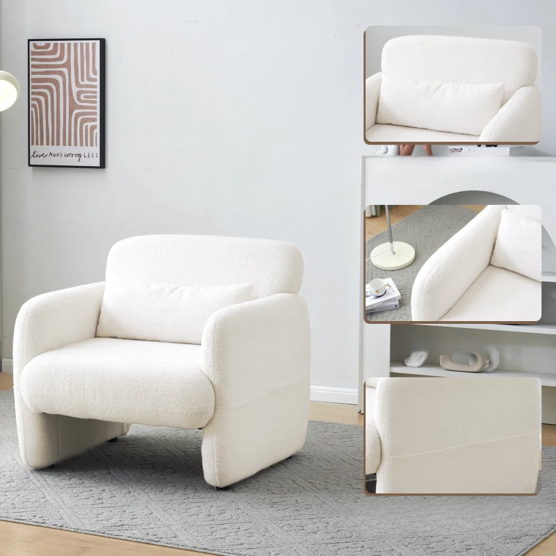 Freizeitstuhl Sessel, Teddy Samt Polsterstuhl, Weiß