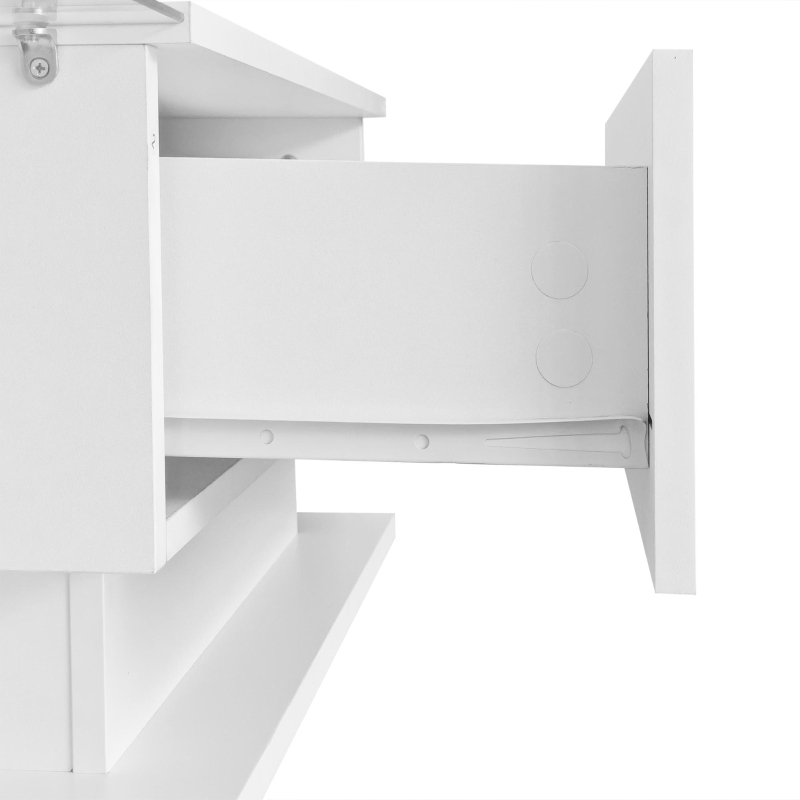 Table basse en finition brillante avec plateau en verre et éclairage LED, style moderne, Blanc