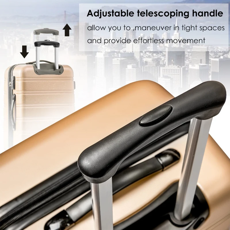 24" 4-Wheel ABS Hard Shell Travel Trolley Suitcase with Adjustable Handle, Luggage with Secure Lock, 45L × 28W × 69H cm, Golden