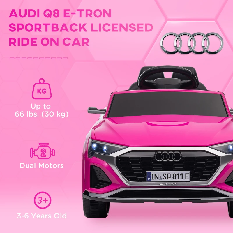 AIYAPLAY Audi Q8 e-tron Sportback Licensed 12V Ride on Car w/ Remote, 4 Spring Suspension Wheels, Headlights, Music, Horn - Pink