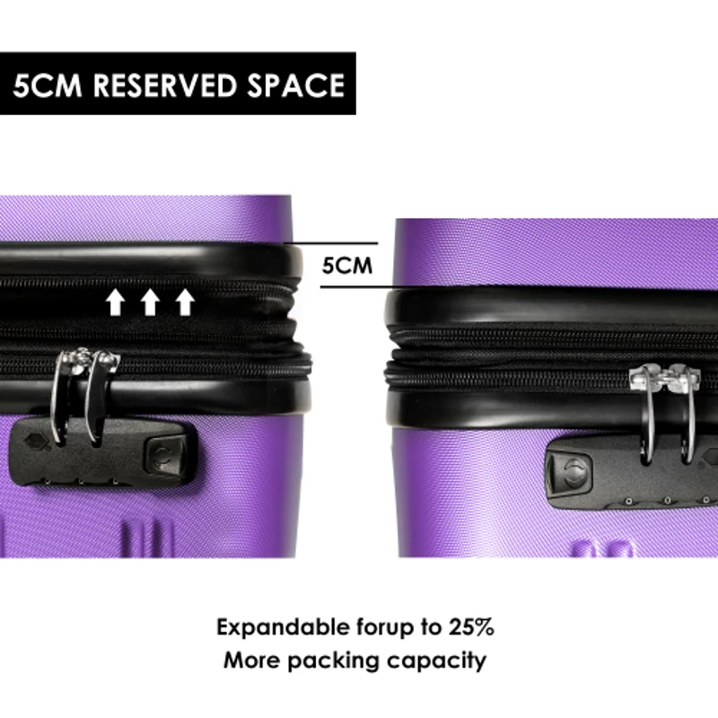 28" 4-Wheel ABS Hard Shell Travel Trolley Suitcase with Extendable Handle, Luggage with Secure Lock, 52L × 32W × 78H cm, Purple