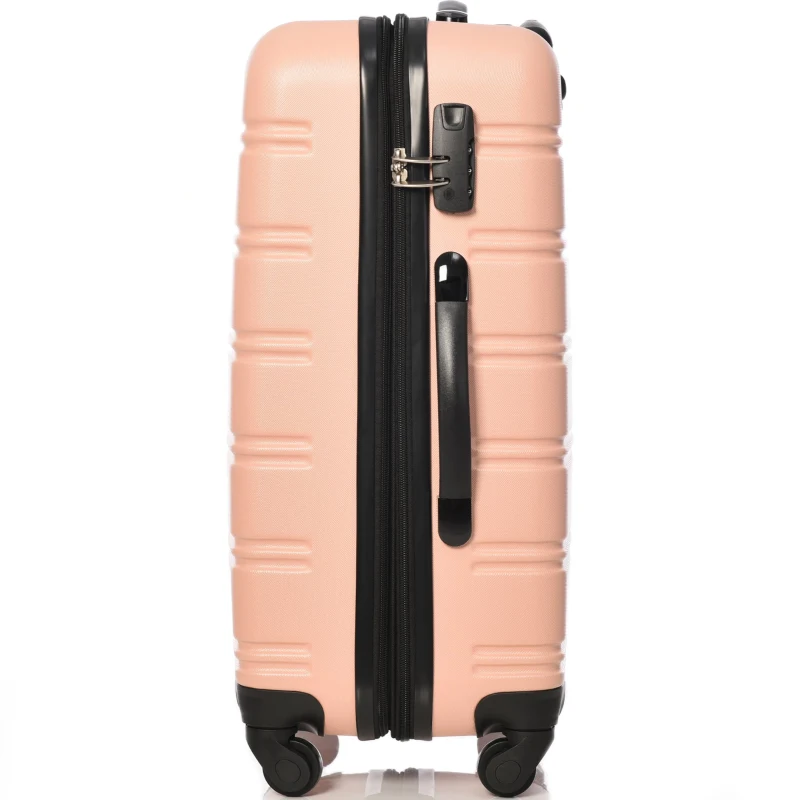 24" 4-Wheel ABS Hard Shell Travel Trolley Suitcase with Extendable Function, Luggage with Secure Lock, 45L × 28W × 69H cm, Pink