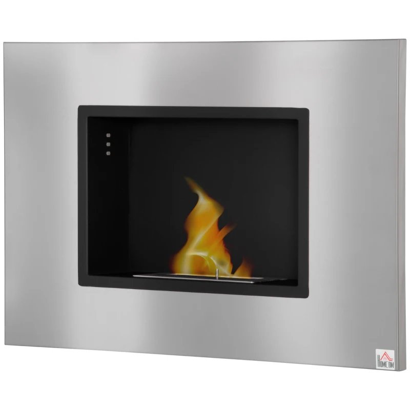 HOMCOM Wall Mounted Ethanol Fireplace, Stainless Steel Bioethanol Heater Stove Fire with 1.5L Tank, 3 Hour Burning Time, Silver