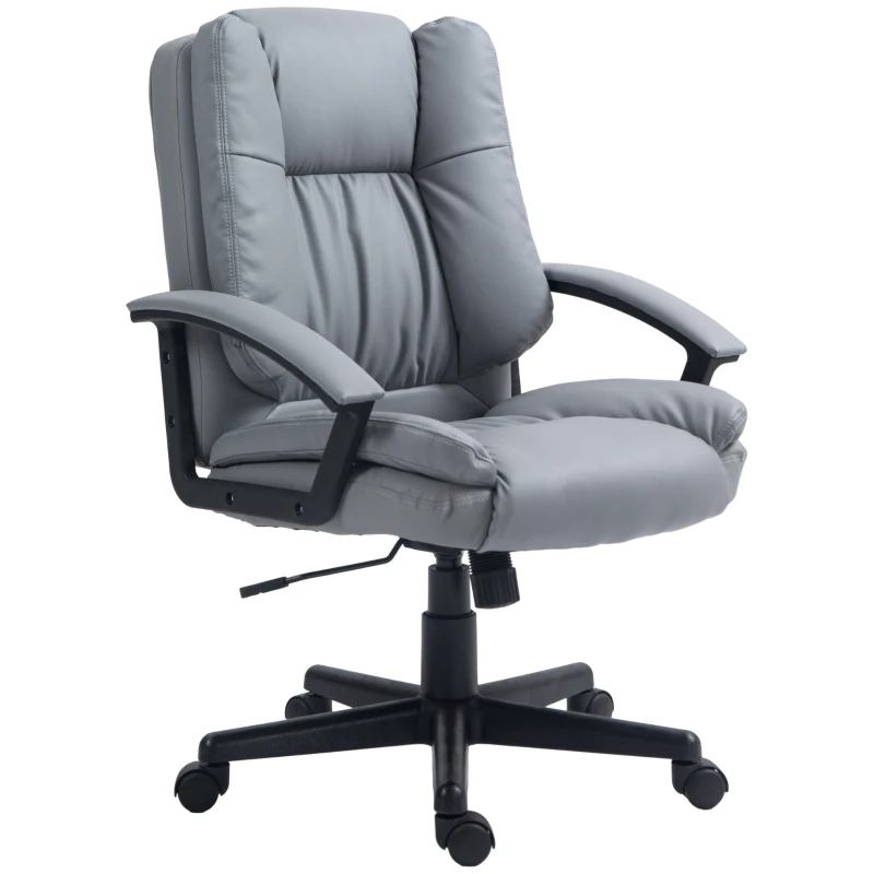 HOMCOM Office Chair, Faux Leather Computer Desk Chair, Mid Back Executive Chair with Adjustable Height and Swivel Rolling Wheels for Home Study, Light Grey(m-11)