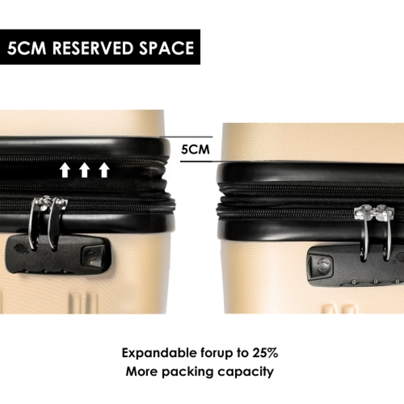 20" 4-Wheel ABS Hard Shell Travel Trolley Suitcase with Silent Universal Wheels, Luggage with Combination Lock, 35L × 23W × 57H cm, Golden