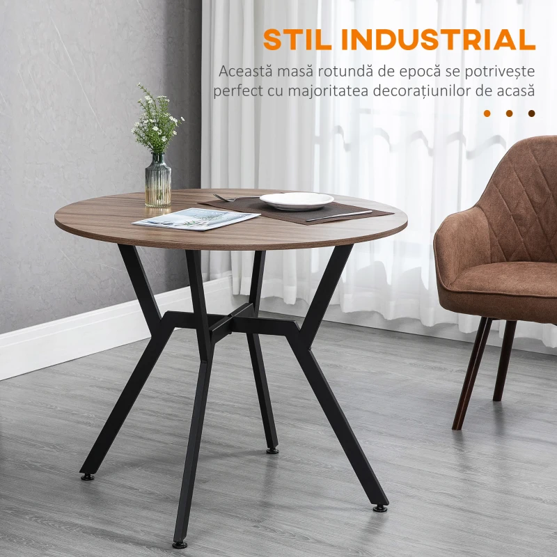 Homcom Masa Rotunda Ø90×76 cm – 2 Persoane, Lemn Maro, Suport in X