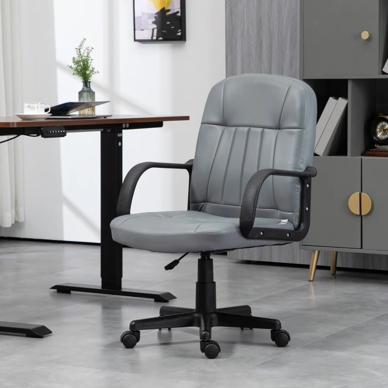 HOMCOM Swivel Executive Office Chair PU Leather Computer Desk Chair Office Furniture Gaming Seater - Grey